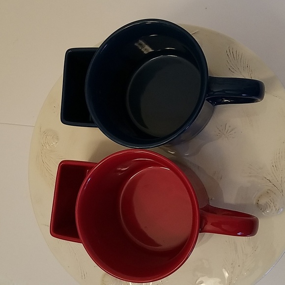 Set of 2 Personal Creations Dipping Time Ceramic Soup Bowl Blue Red Stoneware - Picture 7 of 9